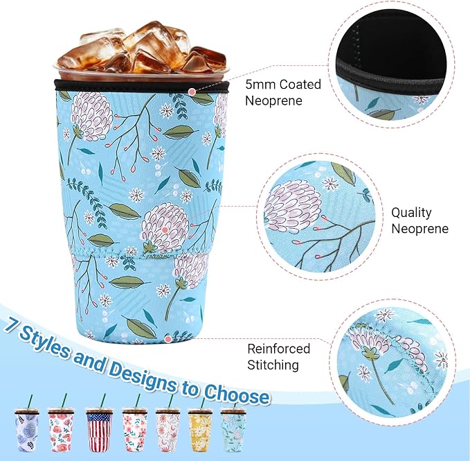 Cobetech Iced Coffee Sleeve Reusable, 3 Pack Neoprene Coffee Cup Sleeves