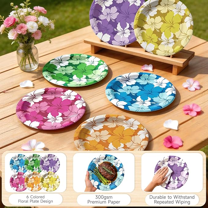 Hawaiian Luau Party Decorations, Tropical Hibiscus Tableware Set
