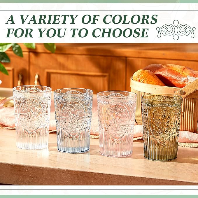 48 Pcs 16 oz Plastic Vintage Drinking Glasses Stemless Ribbed Highball Glasses