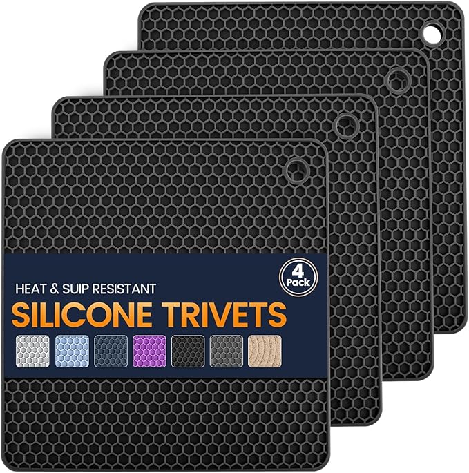 Silicone Trivet Mats 4 Heat Resistant Pot Holders Multipurpose Non-Slip Hot Pads