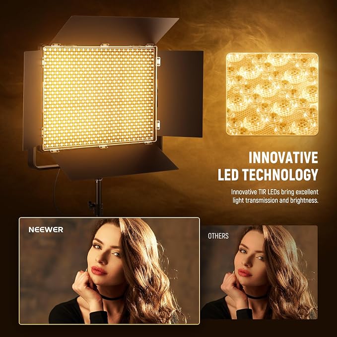 NEEWER 150W Bi Color LED Panel Video Light Kit, 1440 LEDs 49500Lux@0.5m