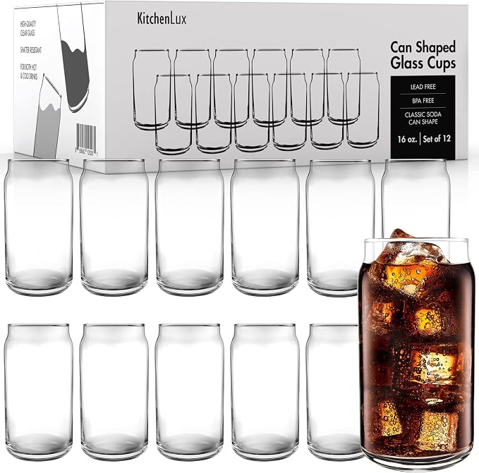16 oz Can Shaped Glass Cups, Aesthetic Soda Can Cup Clear Glass Tumbler Beer