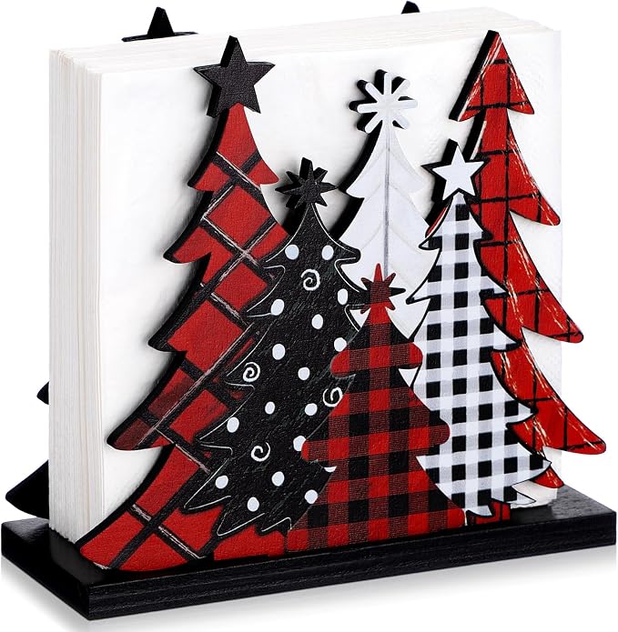 Buffalo Check Christmas Tree Napkin Holder