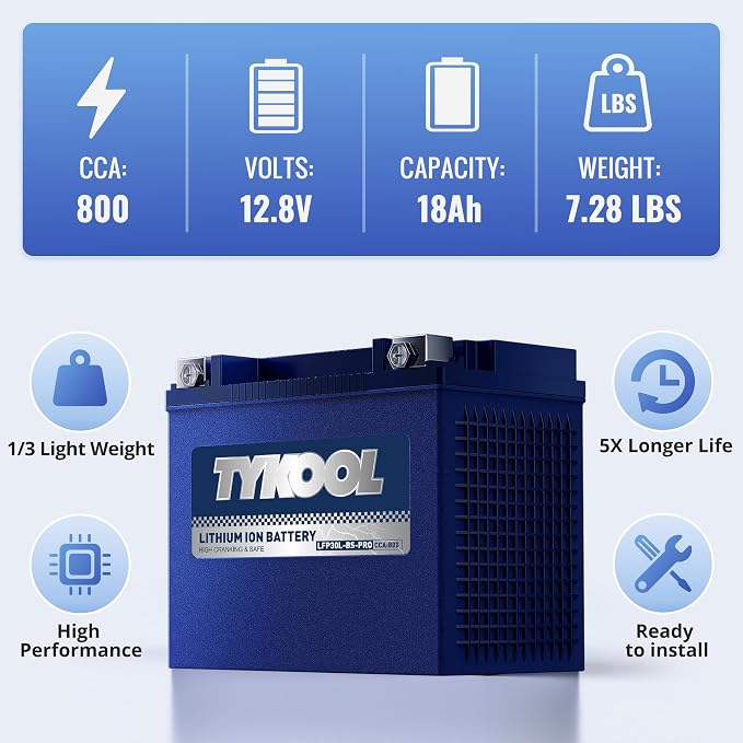 TYKOOL YIX30L/YTX30L-BS High Performance LiFePO4 Lithium Motorcycle Battery