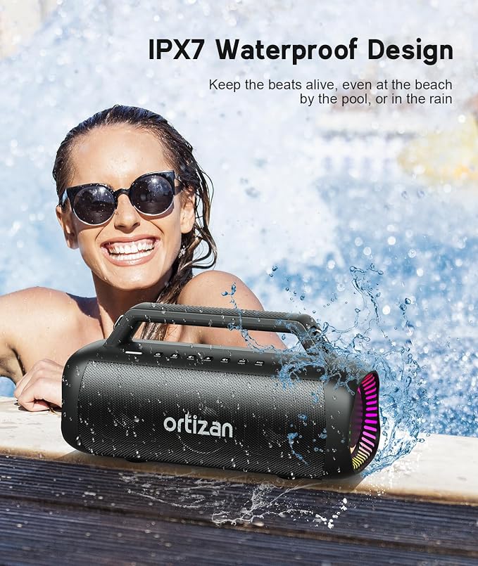 Ortizan Portable Bluetooth Speaker Loud, 80W Peak, Bass Up, 20H Playtime