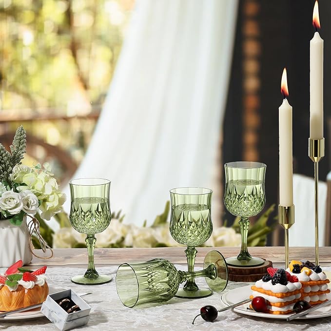 XUWAIDSGN 24 Pcs 7oz Plastic Vintage Wine Glasses Drinking Glasses Unbreakable