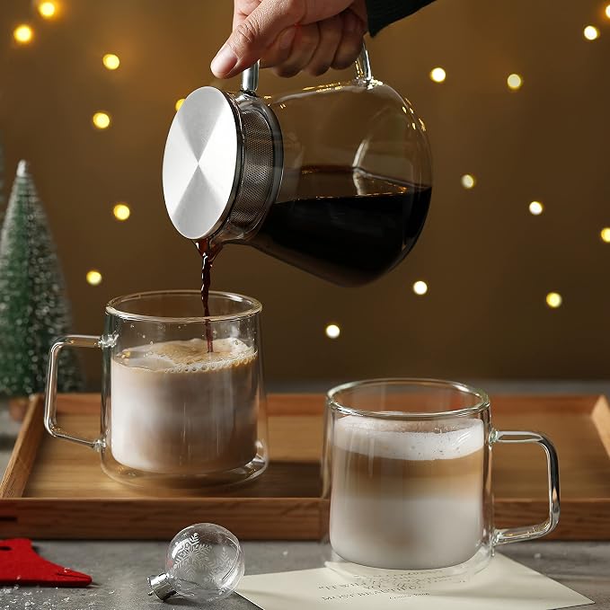 CNGLASS 12oz Glass Coffee Mugs, Double Wall Insulated Glass Cups