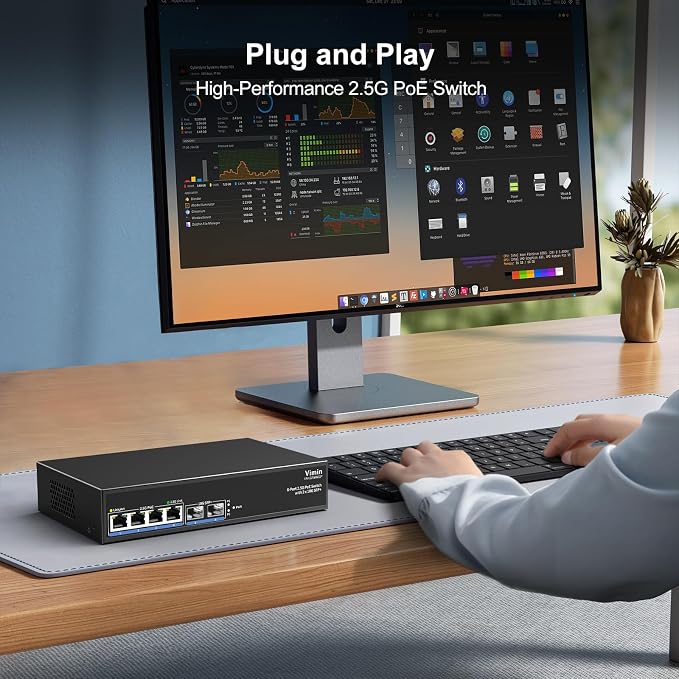 6-Port 2.5G PoE Switch Unmanaged, 4X 2.5GBase-T PoE Ports, 2X 10Gbps SFP