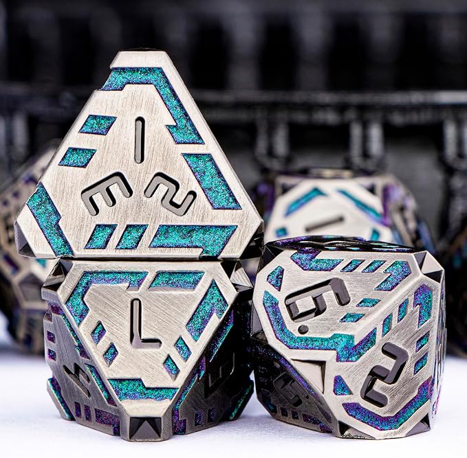 Metal DND Sci-fi Dice Set 7PCS Stripe Polyhedral Dice