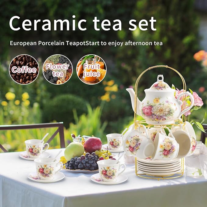 20-Pieces Porcelain Tea Sets For Women, Tea Set For Adult