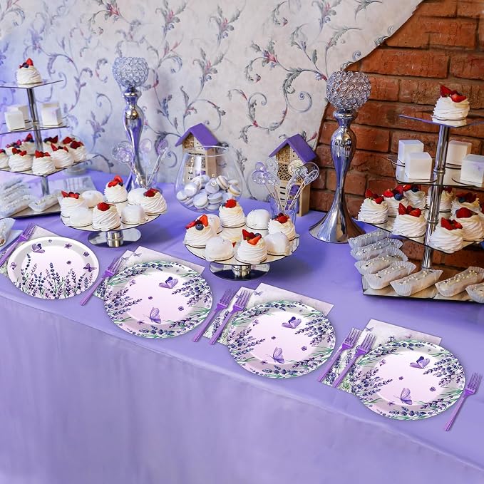 96Pcs Purple Party Supplies Lavender Paper Plates Napkins Summer Decoration |