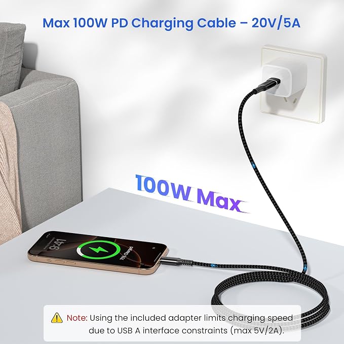 Elebase USB Type C to C 100W Cable 10FT