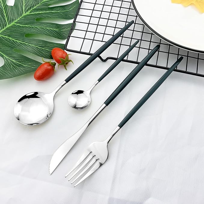 JASHII Flatware Serving Set 24 Piece, Stainless Steel Silverware Set, Modern