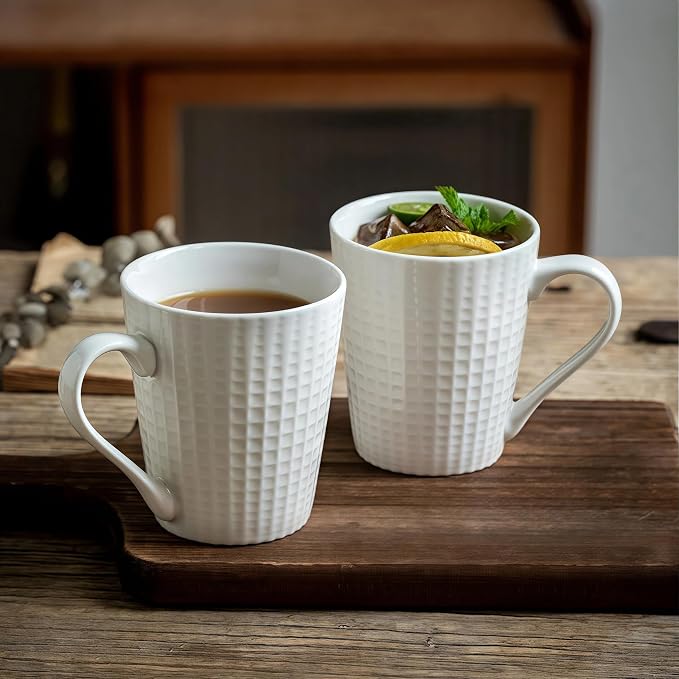 ONIGIRI Coffee Mugs Set of 4, Elegant Embossed Ceramic Coffee Cups, 300ml/10oz