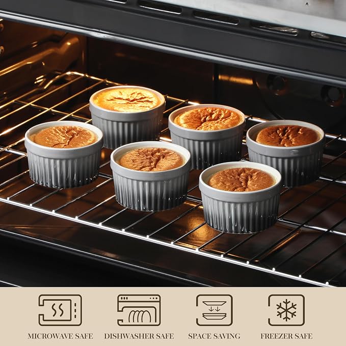 MALACASA Ramekins 8 oz Oven Safe, Large Ceramic Souffle Dishes