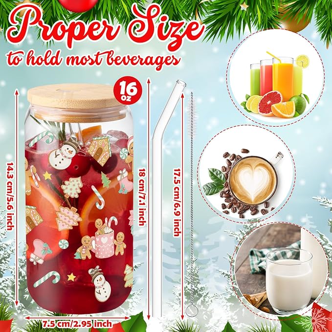 Sliner 2 Pcs Gingerbread Glass Cups Summer Christmas Tumbler
