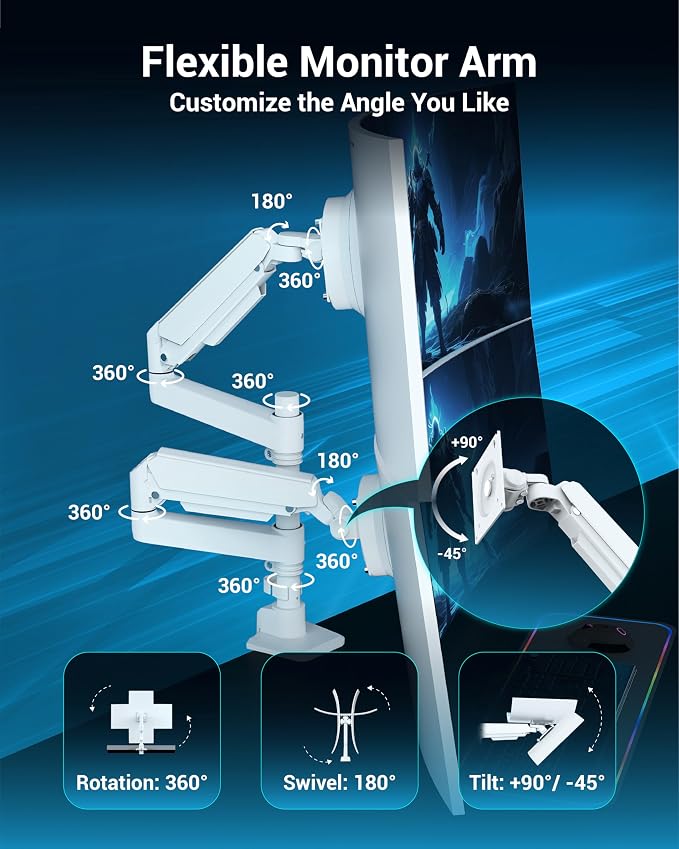 Dual Monitor Arm for 13-49 Inch Ultrawide Screens, Heavy Duty Monitor Mount for