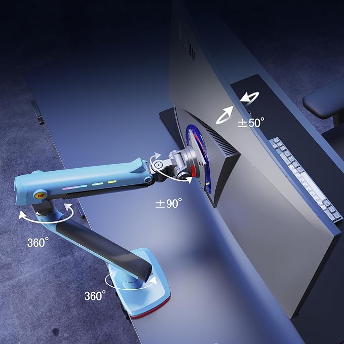 Gaming Monitor Arm for Flat/Ultrawide/Curved Monitors 32 to 60 inch, Heavy Duty