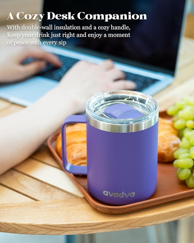 12oz Insulated Coffee Mug with Lid – Includes Two Lids, Stainless Steel Coffee