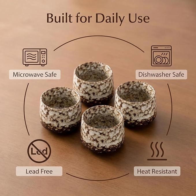 Japanese Tea Cups Set of 4pcs, 7oz/205ml Elegant Ceramic Matcha Cups