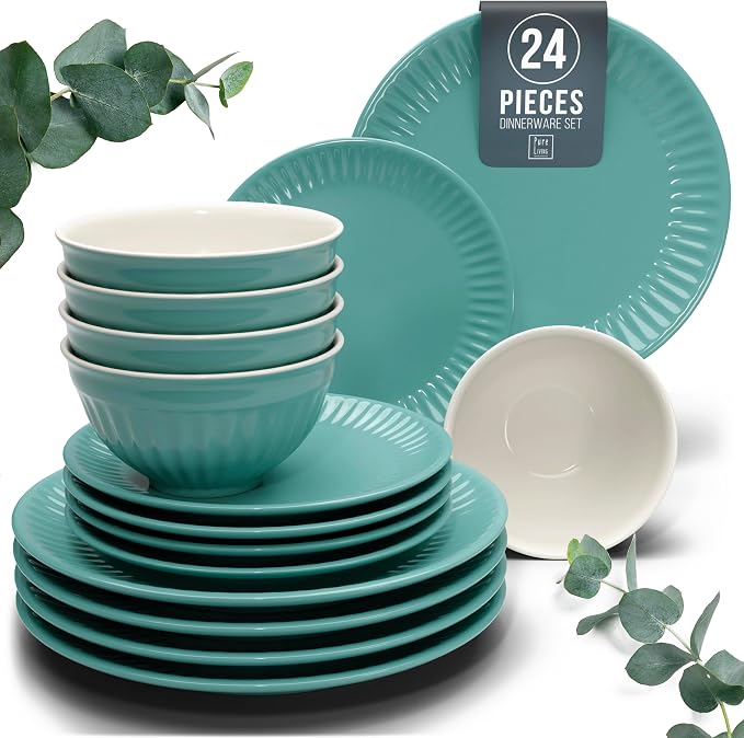 24 Piece Stoneware Dinnerware Set