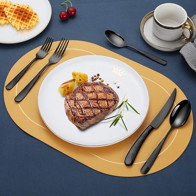 40-Piece Hammered Black Silverware Set