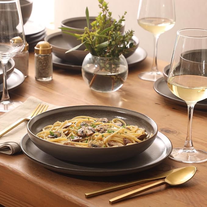 Gibson Elite Beckett Stoneware Matte Reactive Glaze 16 Piece Plates and Bowls