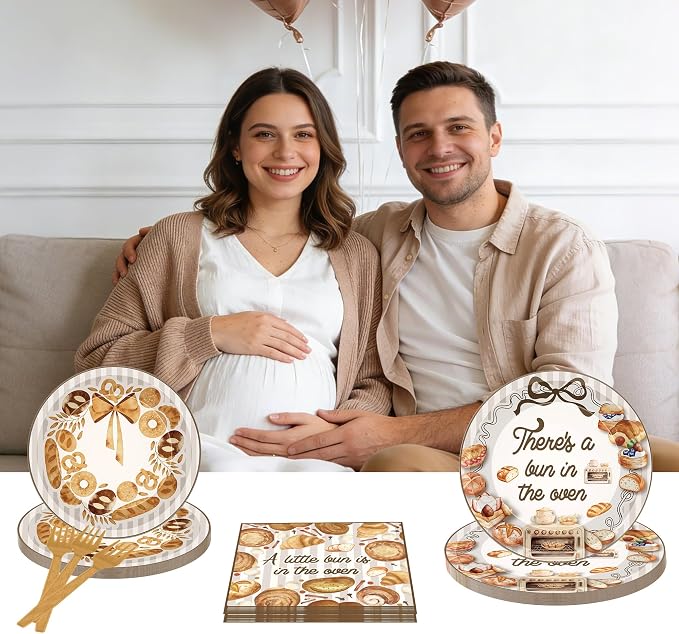 96 Pcs Bun in the Oven Baby Shower Decorations, Bakery Theme Plates Napkins