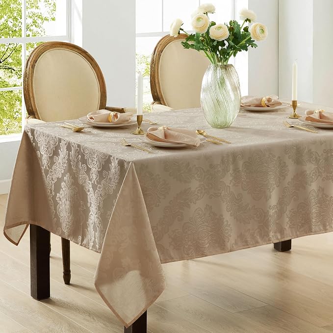 Newbridge Barcelona Luxury Damask Fabric Tablecloth, 52” Wide x 52” Square