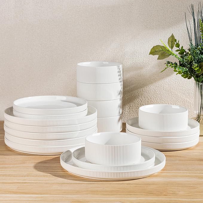 Ceramic Dinnerware Set for 4, 18-Piece Plates and Bowls Set | Lightweight