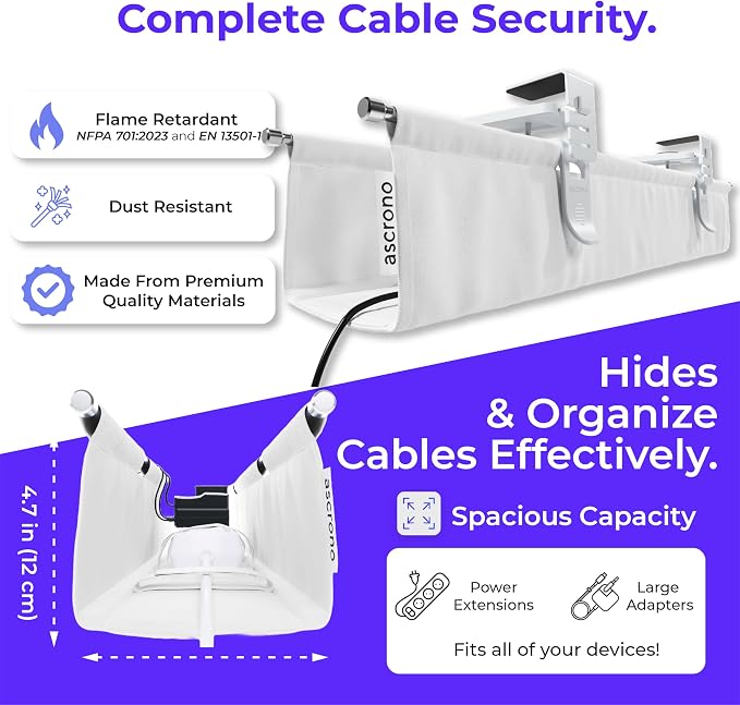 Ascrono Original No Drill Under Desk Cable Management Tray 14.1"