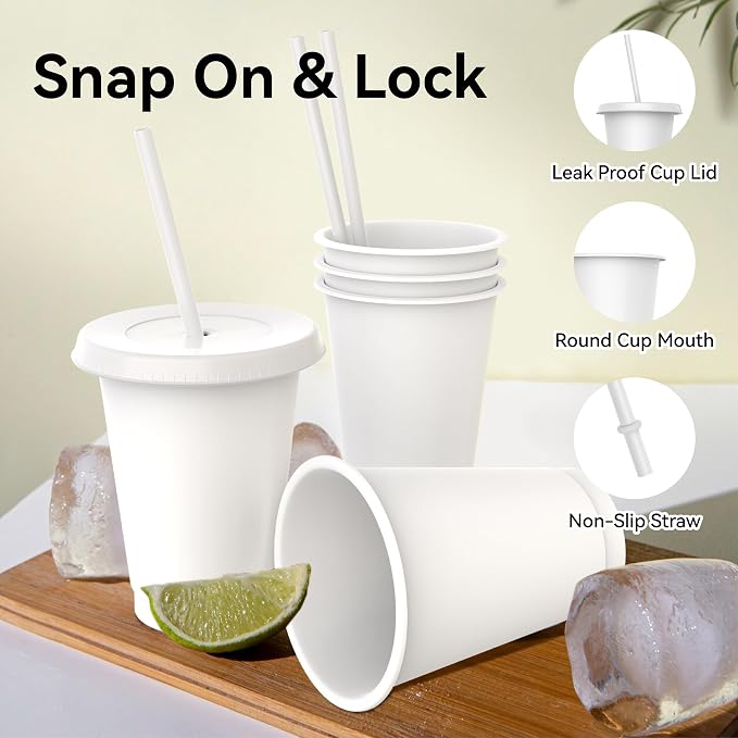 16 oz Reusable White Plastic Cups