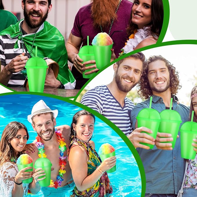 6 Set Slushie Cups with Dome Lids and Straws Detachable Spoon Straws Reusable