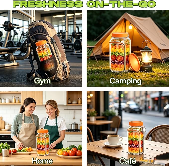 35oz Side Opening Mason Salad Jar | 1000ml Leakproof Portable Salad Container