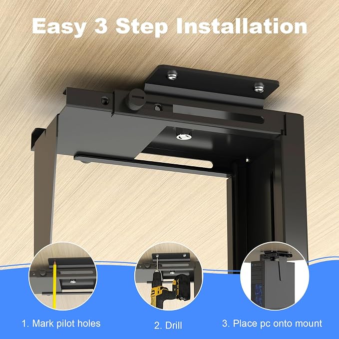 Suptek Adjustable Under Desk and Wall PC Mount, 3.74 to 8.26 inch Wide Computer