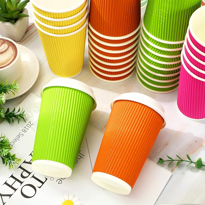 Whaline 100 Pcs Neon Color Disposable Coffee Cups