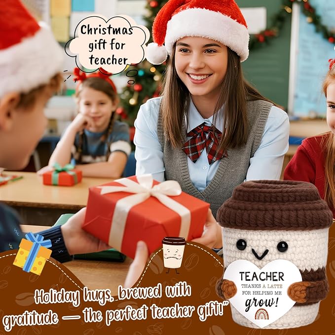 Teacher Gift for Women Men, Appreciation Gift Positive Crochet Coffee Cup |