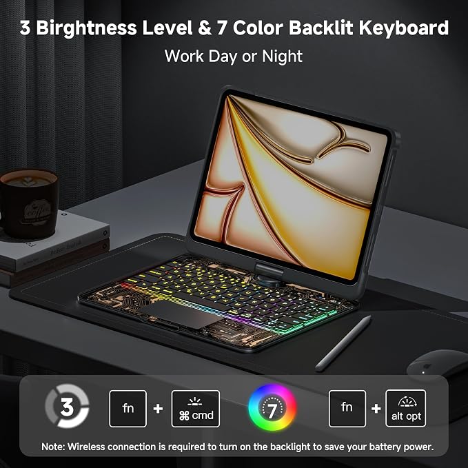 iPad Keyboard Case for 2024 M4 iPad Pro 13 inch, Magic Wireless Keyboard