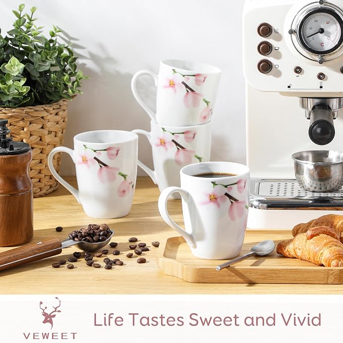 VEWEET Coffee Mugs Set of 6, 11 OZ Floral Ceramic Mugs, ANNIE | 11 OZ Floral