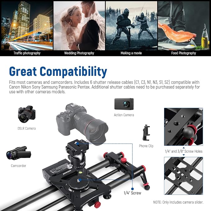 NEEWER 47.2”/120cm Motorized Camera Slider, App Wireless Control Carbon Fiber