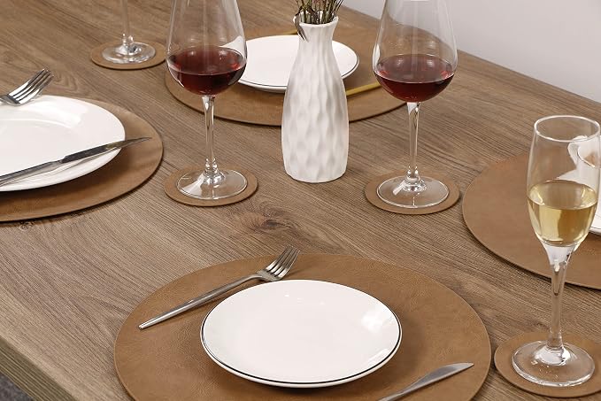 Jovono Embossed PU Leather Placemats, Waterproof Coffee Coasters, Kitchen Table