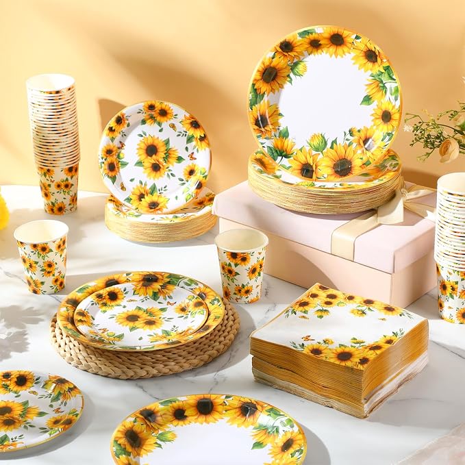 250 Pcs Sunflower Party Decorations Include Sunflower Paper Plates Napkins and