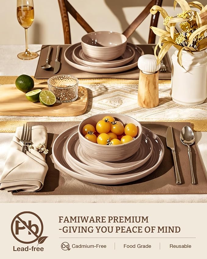 Stoneware Dinnerware Set with Pasta Bowls, Service