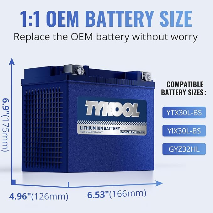 TYKOOL YIX30L/YTX30L-BS High Performance LiFePO4 Lithium Motorcycle Battery