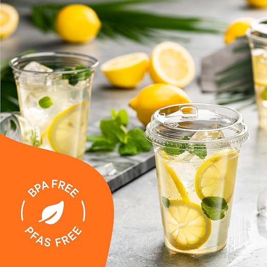 16 oz Clear Plastic Cups with Strawless Sip Lids