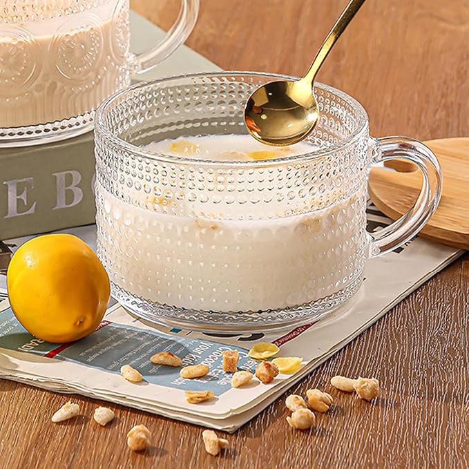 6 Pcs Vintage Coffee Mugs Clear Embossed Glass Cups