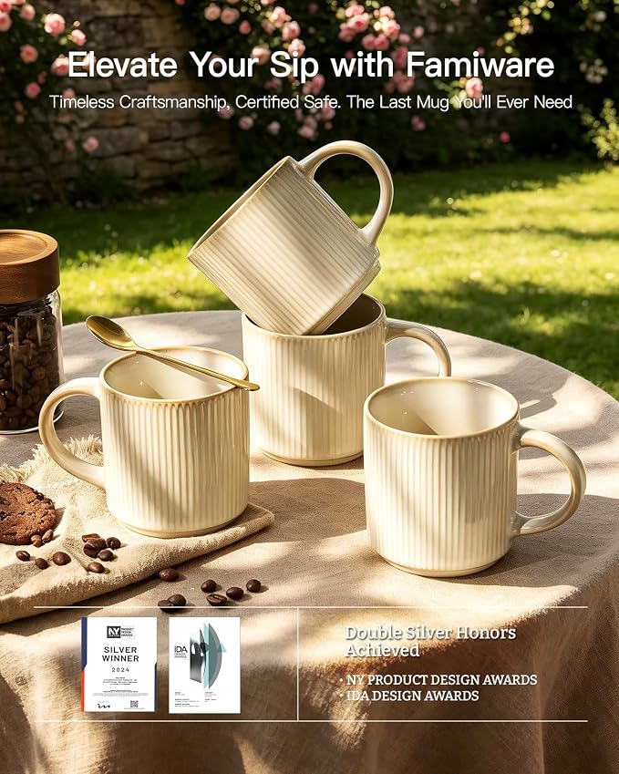 famiware Coffee Mug Set for 6, Star 12 oz Catering Mugs Cup Set