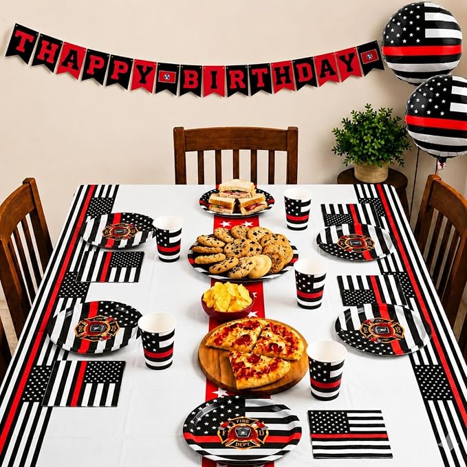 Firefighter Thin Red Line Party Set-16 Guests-Plates & Napkins-Havercamp |