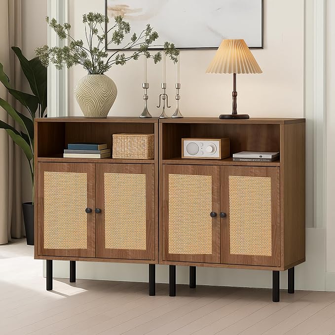 Rattan Storage Cabinet, Boho Accent Cabinet