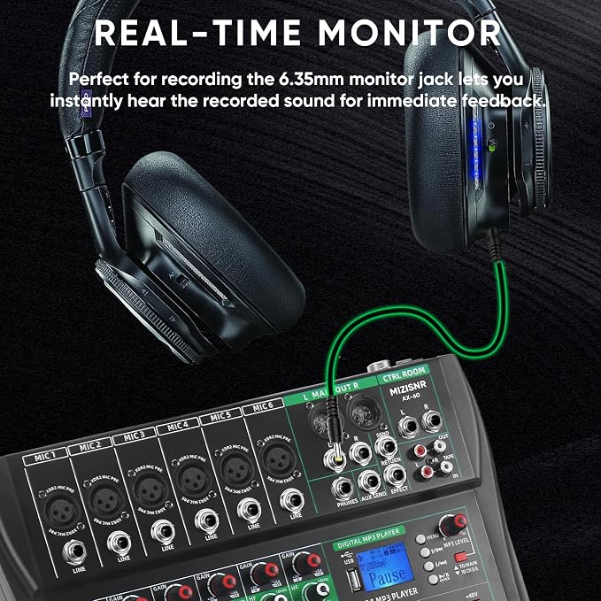 6 Channel Audio Mixer, Professional DJ Mixer Board Sound Music Mixing Console